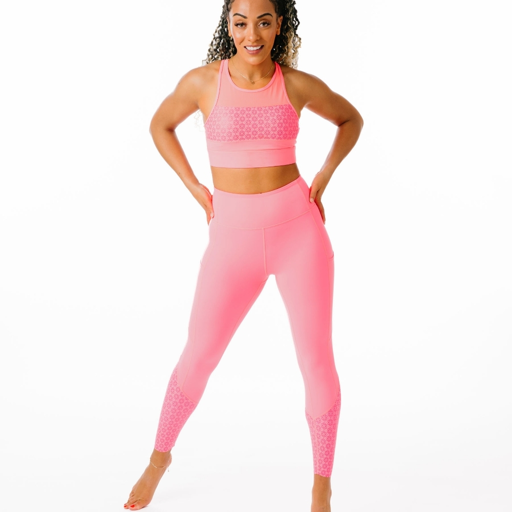 Neon Coral Flower Power Luxe Hi-Rise 7/8 24"